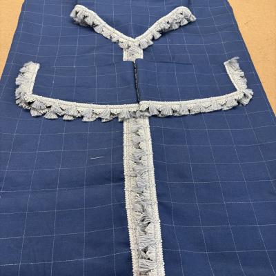 Ready Made Cab Curtain Set - Blue Check with silver grey tassel Whiterig Truck Curtains